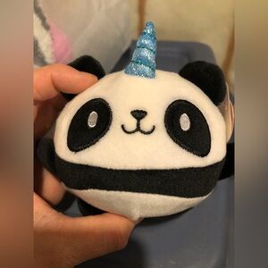 PAIGE Black and White Panda Plush with Blue Horn